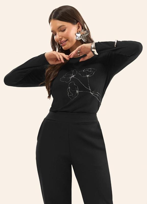 Blusa Manga Longa em Viscotorcion Preto