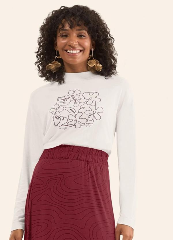 Blusa Manga Longa Estampada Bege