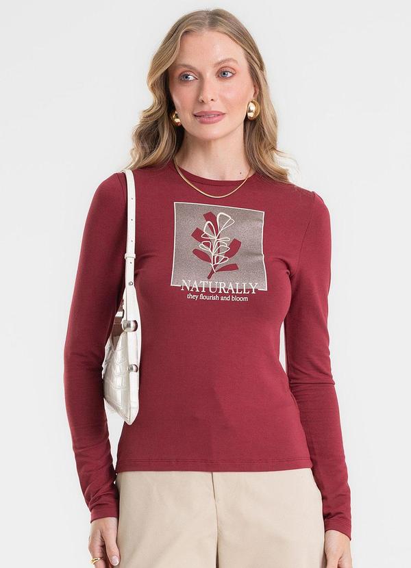 Blusa Manga Longa Estampada Vermelho