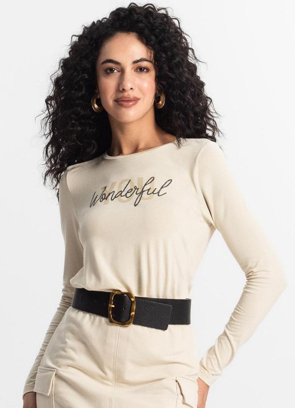 Vista 2 Blusa Manga Longa Feminina Bege Rovitex Rovitex