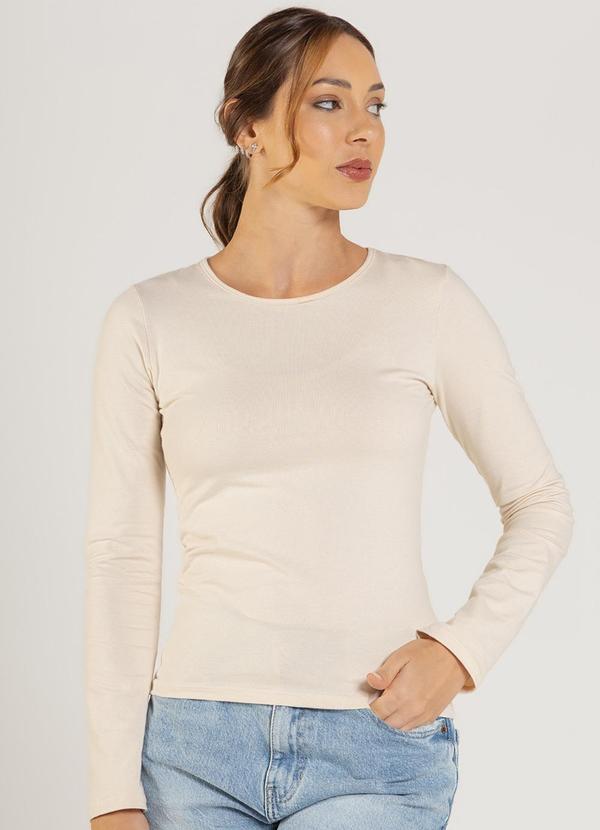 Vista 2 Blusa Manga Longa Feminina Bege JUST BASIC JUST BASIC