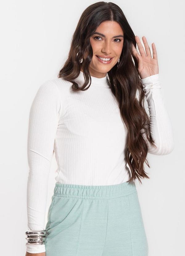 Blusa Manga Longa Feminina Canelada Bege