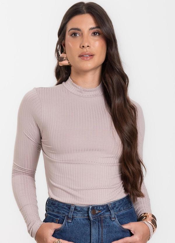 Vista 2 Blusa Manga Longa Feminina Canelada Bege Select Select