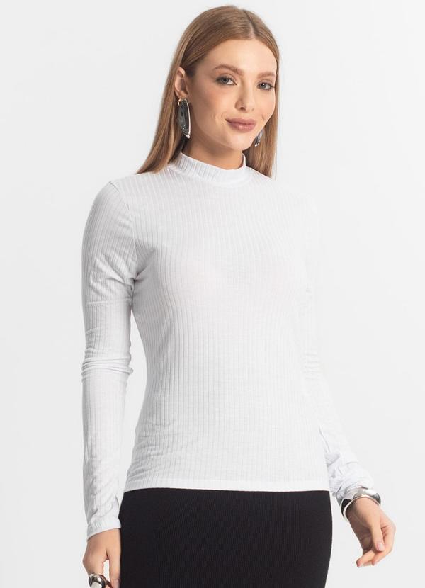 Vista 2 Blusa Manga Longa Feminina Canelada Branco Select Select