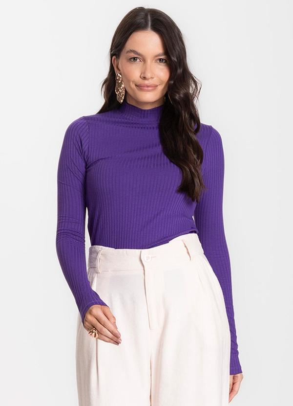 Vista 2 Blusa Manga Longa Feminina Canelada Roxo Select Select