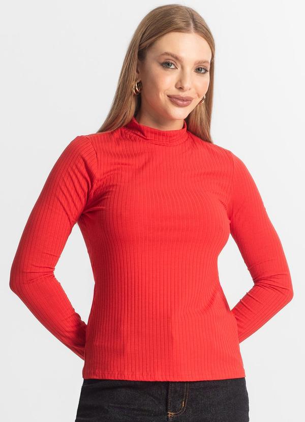 Vista 2 Blusa Manga Longa Feminina Canelada Vermelho Select Select