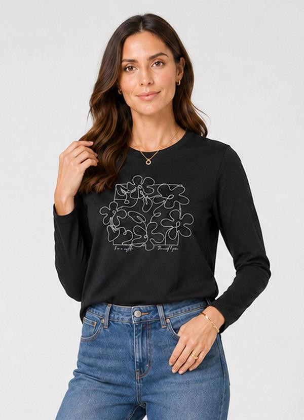 Blusa Manga Longa Feminina Molicotton Preto
