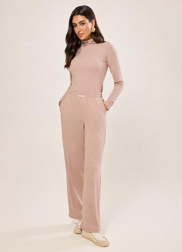 Blusa Manga Longa Gola Alta Nude Rosado