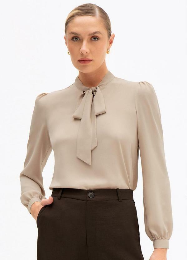 Vista 2 Blusa Manga Longa Gola Laço Bege Gabriella Principessa Principessa