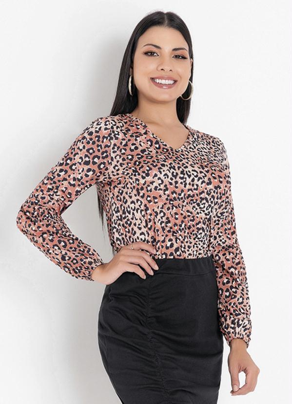 Vista 2 Blusa Manga Longa Onça Marrom Rosalie Rosalie