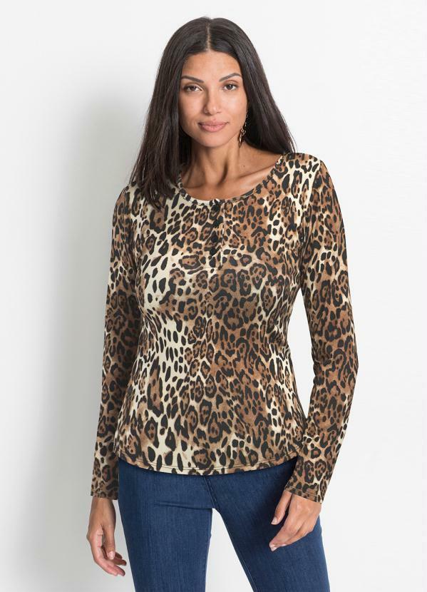 Vista 2 Blusa Manga LongaOnça Marrom bonprix bonprix