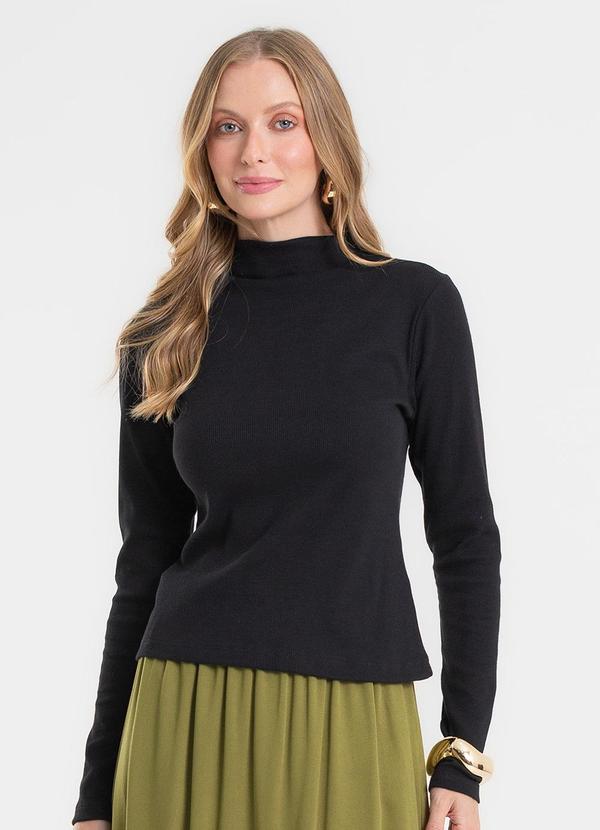 Blusa Manga Longa Ribana Básica Preto