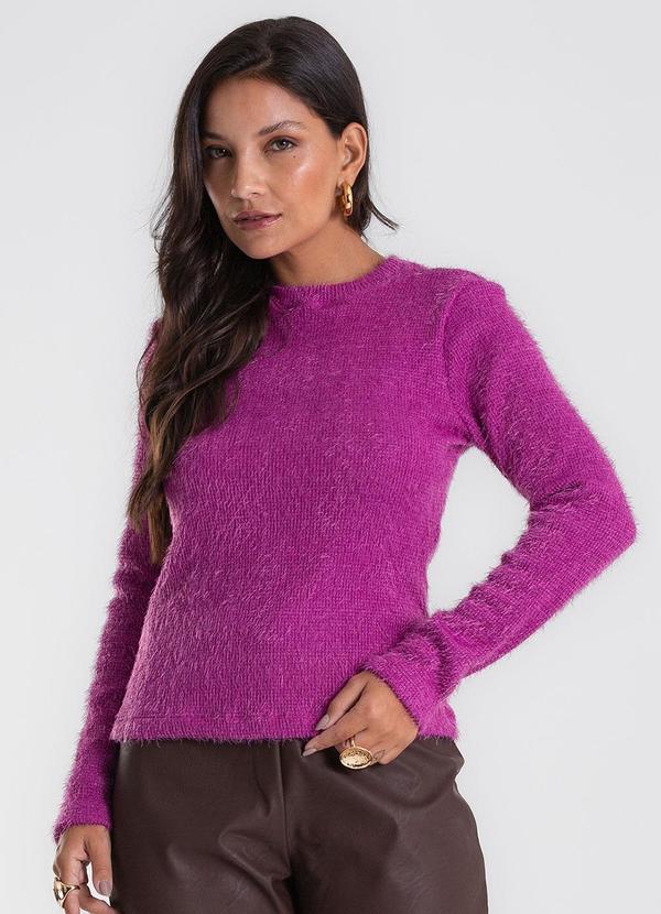 Blusa Manga Longa Tricô Felpudo Roxo