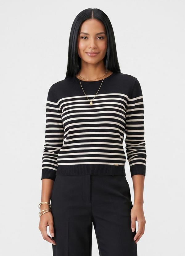 Blusa Manga Longa Tricô Listrado Preto