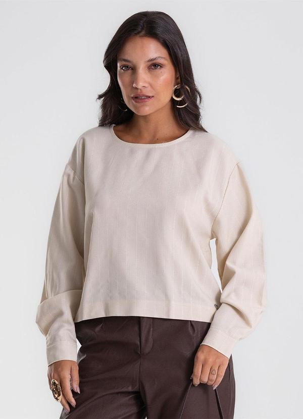 Blusa Manga Longa Twill Lurex Bege