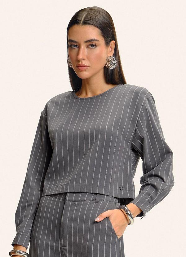 Blusa Manga Longa Twill Lurex Cinza