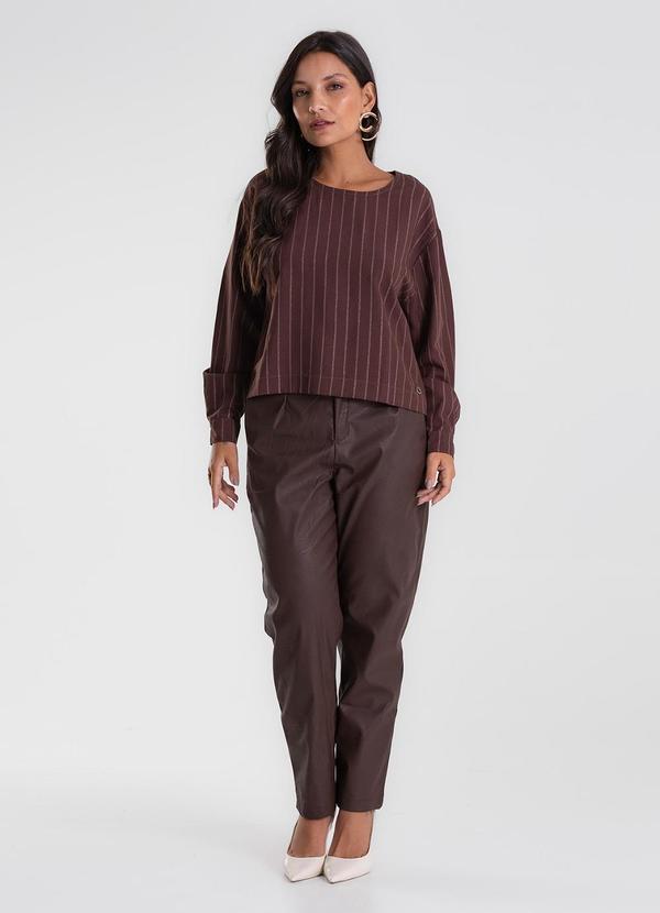 Blusa Manga Longa Twill Lurex Marrom