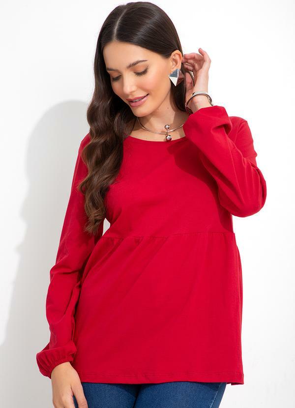 Vista 2 Blusa Manga Longa Vermelha Moda Pop Moda Pop
