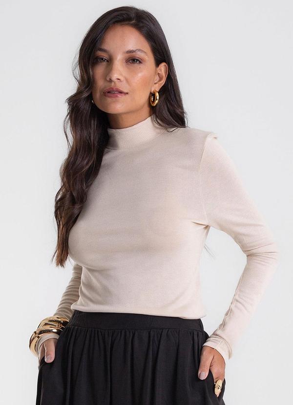 Blusa Manga Longa Vico Tricot Básica Bege