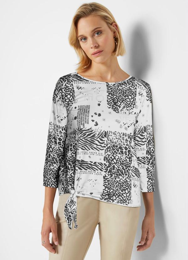 Blusa Mangas 3/4 Animal Print Off White
