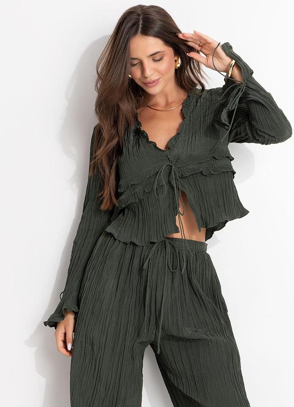 Blusa Mangas Amarração Verde