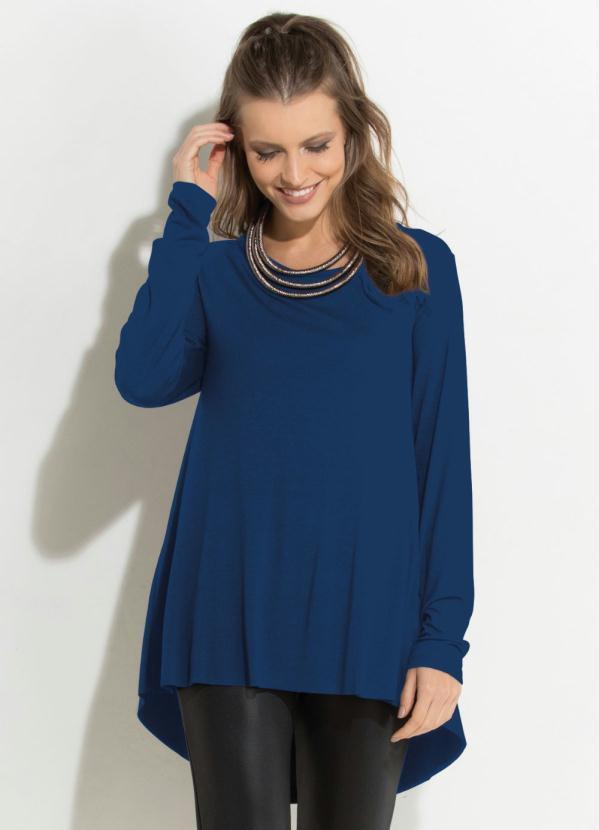 Vista 2 Blusa Marinho Modelo Mullet com Mangas Longas Quintess Quintess