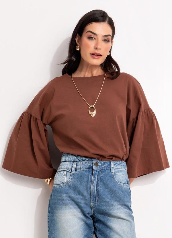 Blusa Marrom em Malha de Algodão