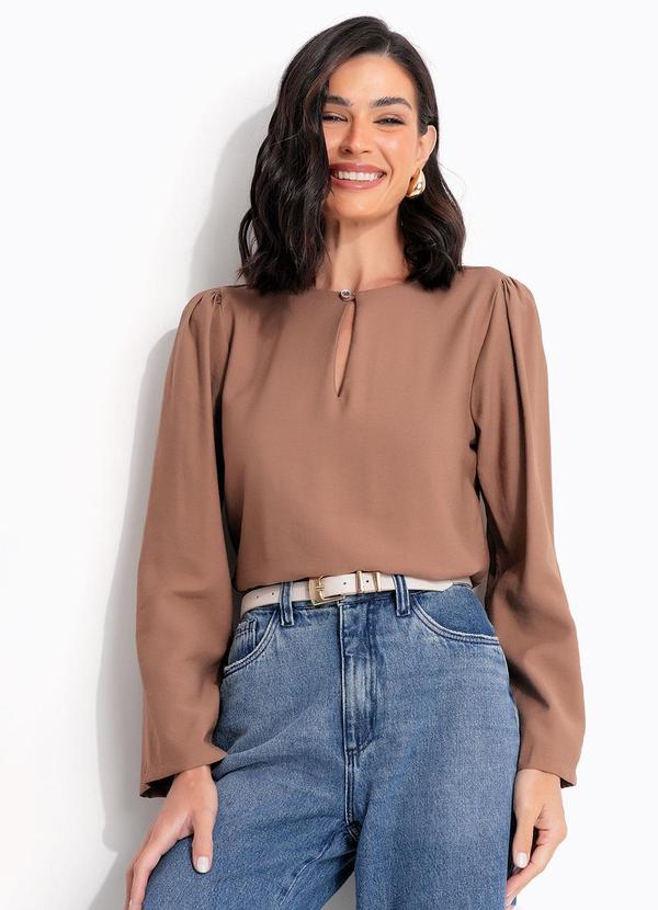 Blusa Marrom em Viscose com Poliéster