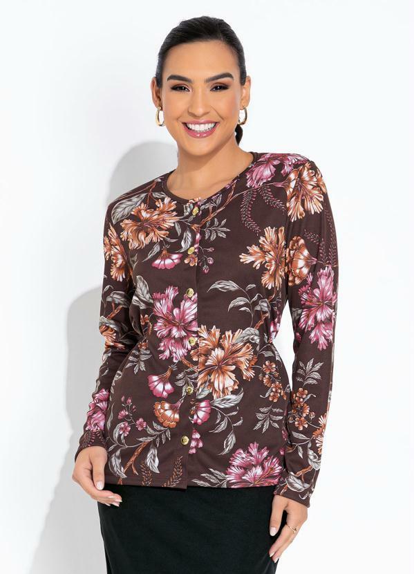 Blusa Marrom Floral com Franzido
