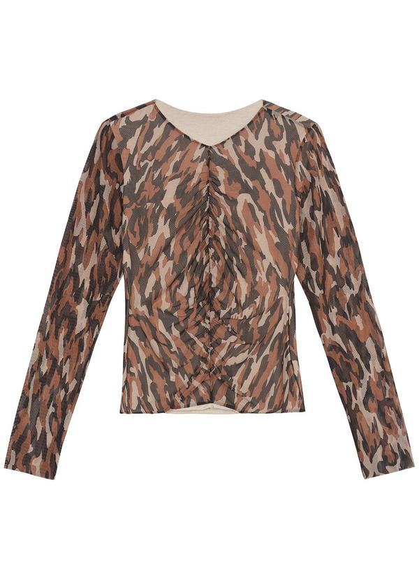 Vista 2 Blusa Marrom Justa Animal Print em Tule Malwee Malwee
