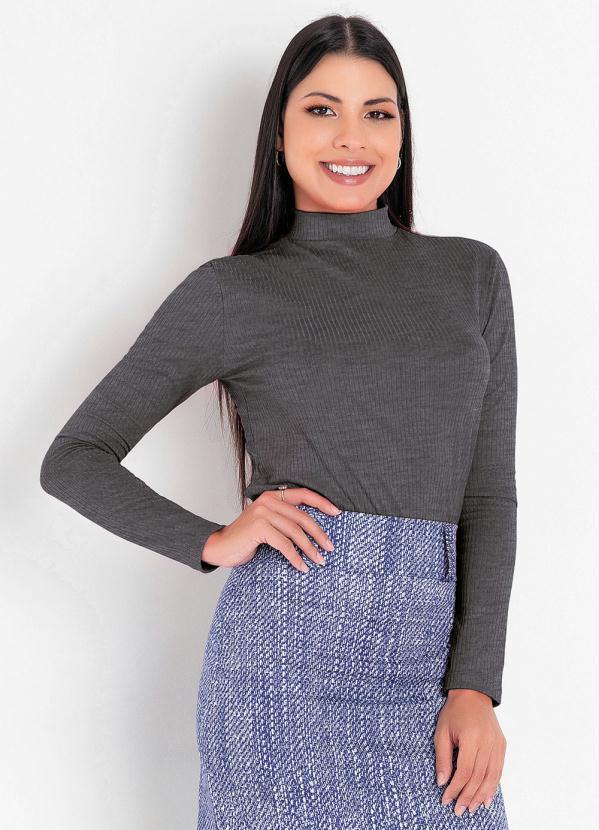 Blusa Mescla Cinza com Gola
