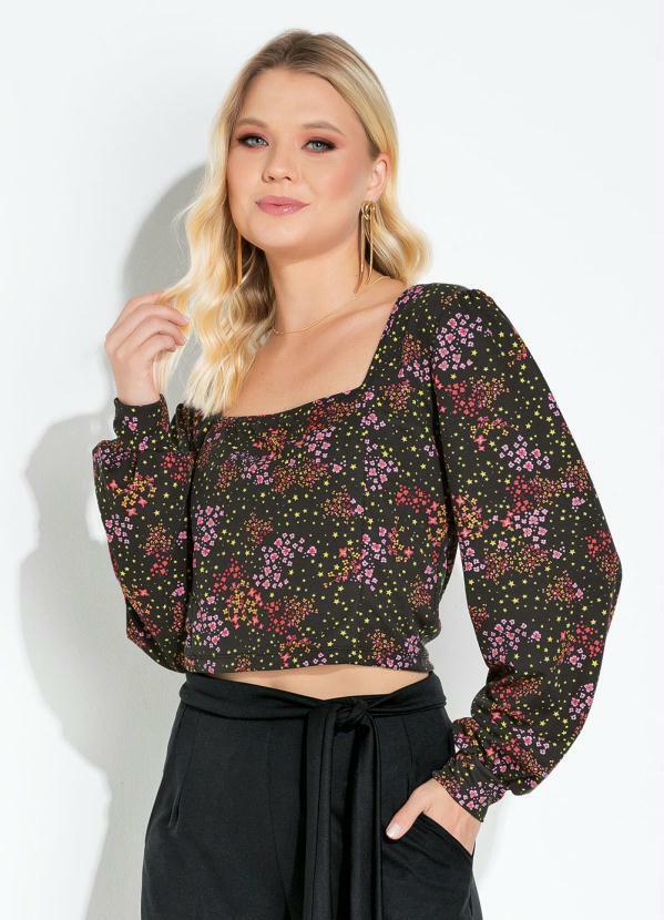Vista 2 Blusa Mini Floral com Decote Quadrado Moda Pop Moda Pop