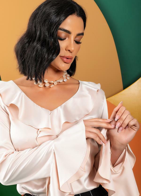 Vista 2 Blusa Nude em Cetim Quintess Quintess