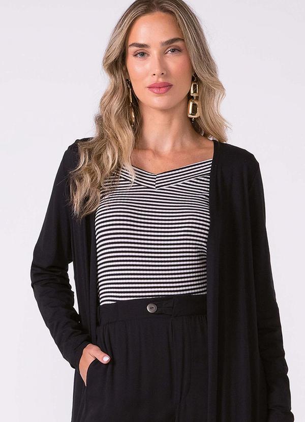 Blusa Ombro a Ombro Canelada Listras Preto