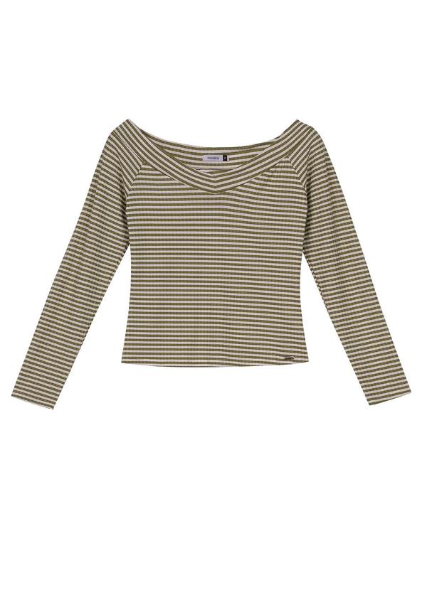 Blusa Ombro a Ombro Canelada Listras Verde