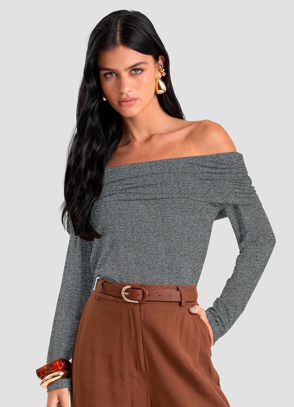 Blusa Ombro a Ombro em Malha Visco Cinza