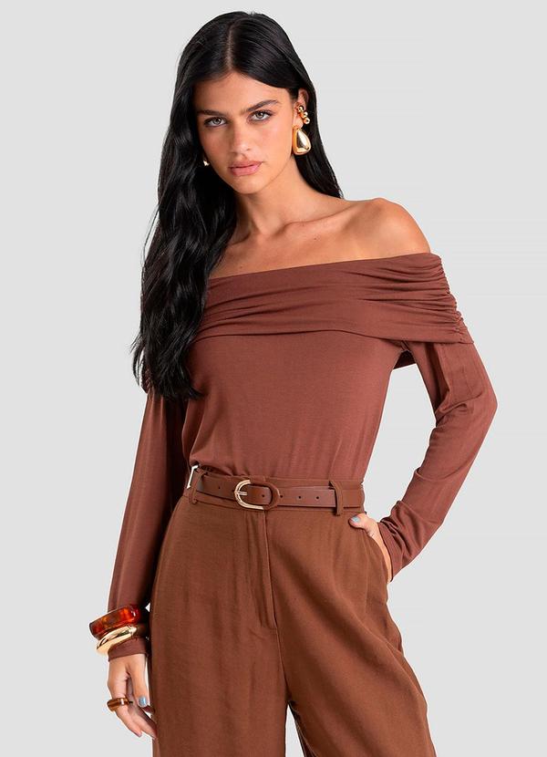 Blusa Ombro a Ombro em Malha Visco Marrom