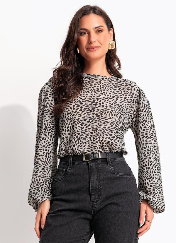 Blusa Pincelado Abstrato em Malha Plissada