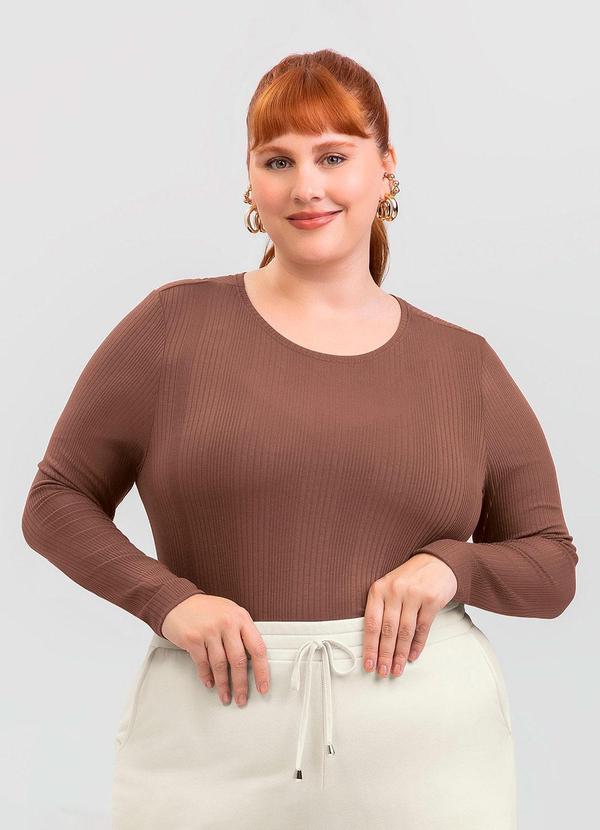 Blusa Plus Size em Canelado Marrom