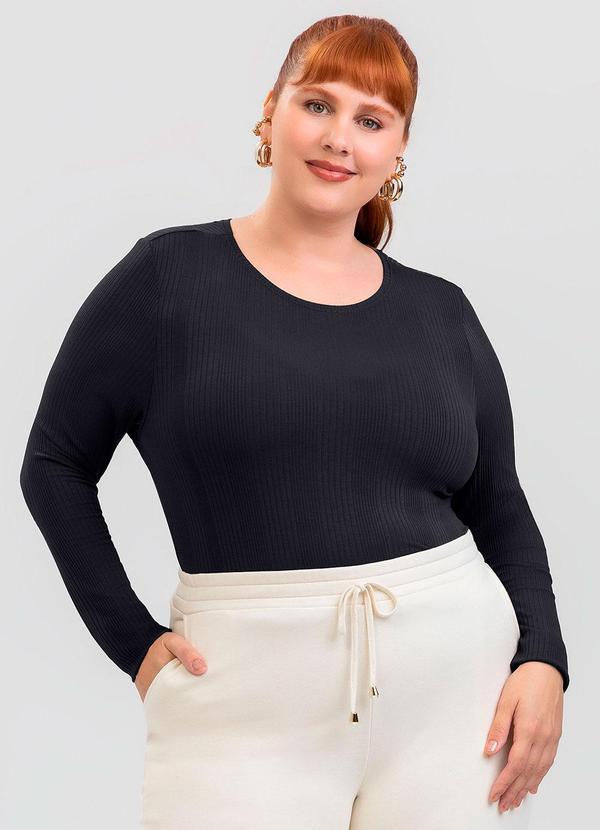 Blusa Plus Size em Canelado Preto