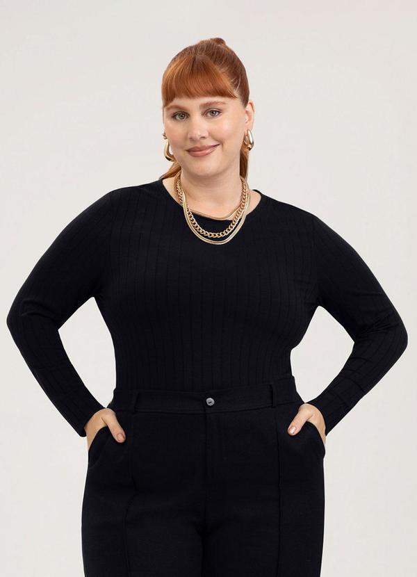 Blusa Plus Size em Canelado Preto