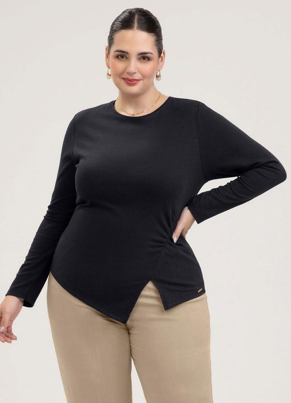 Blusa Plus Size em Canelado Preto