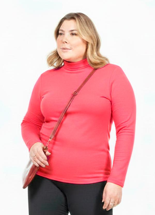 Blusa Plus Size Manga Longa Rosa