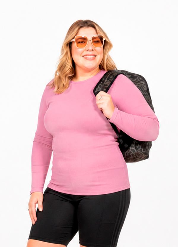 Blusa Plus Size Manga Longa Rosa