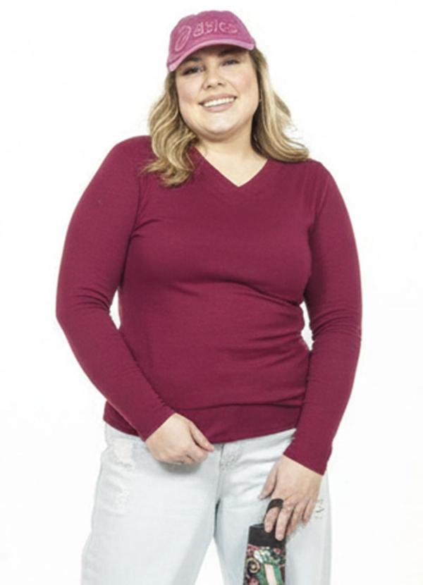 Blusa Plus Size Manga Longa Vermelho