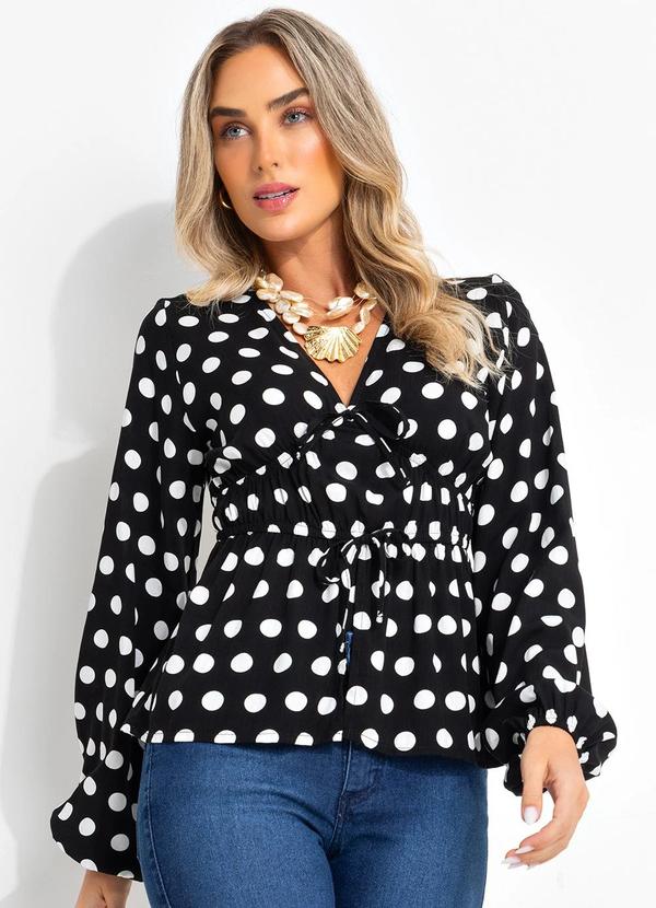 Blusa Poá Preto em Viscose Plana