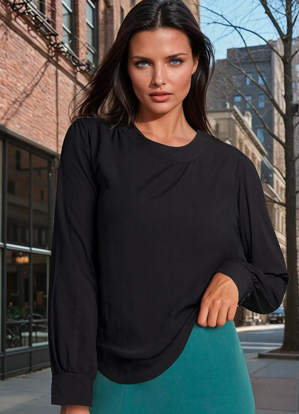 Vista 2 Blusa Preta em Viscose Plana bonprix bonprix