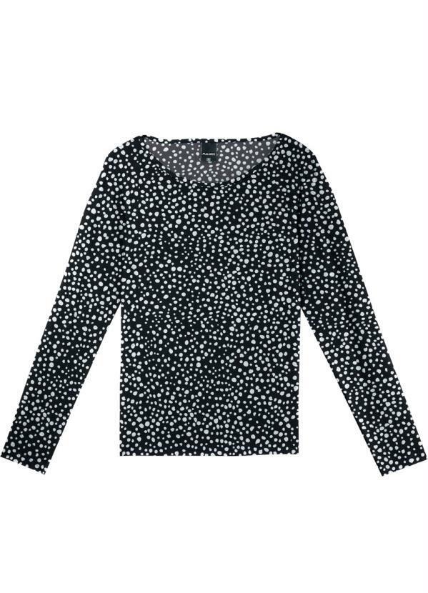 Vista 2 Blusa Preto Poá em Viscose Conforto Malwee Malwee