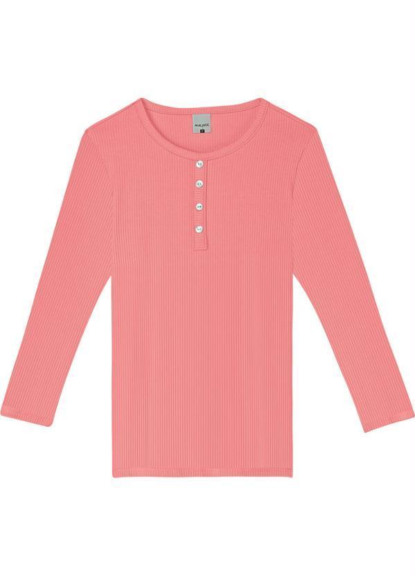 Vista 2 Blusa Rosa Canelada com Botões Feminino Malwee Malwee