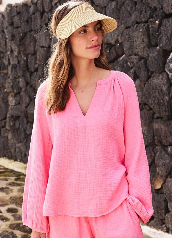 Blusa Rosa em Tecido de Algodão